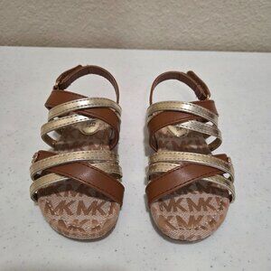 Michael Kors Sandals Girls Size 8 Brown Gold Adjustable Velcro Straps